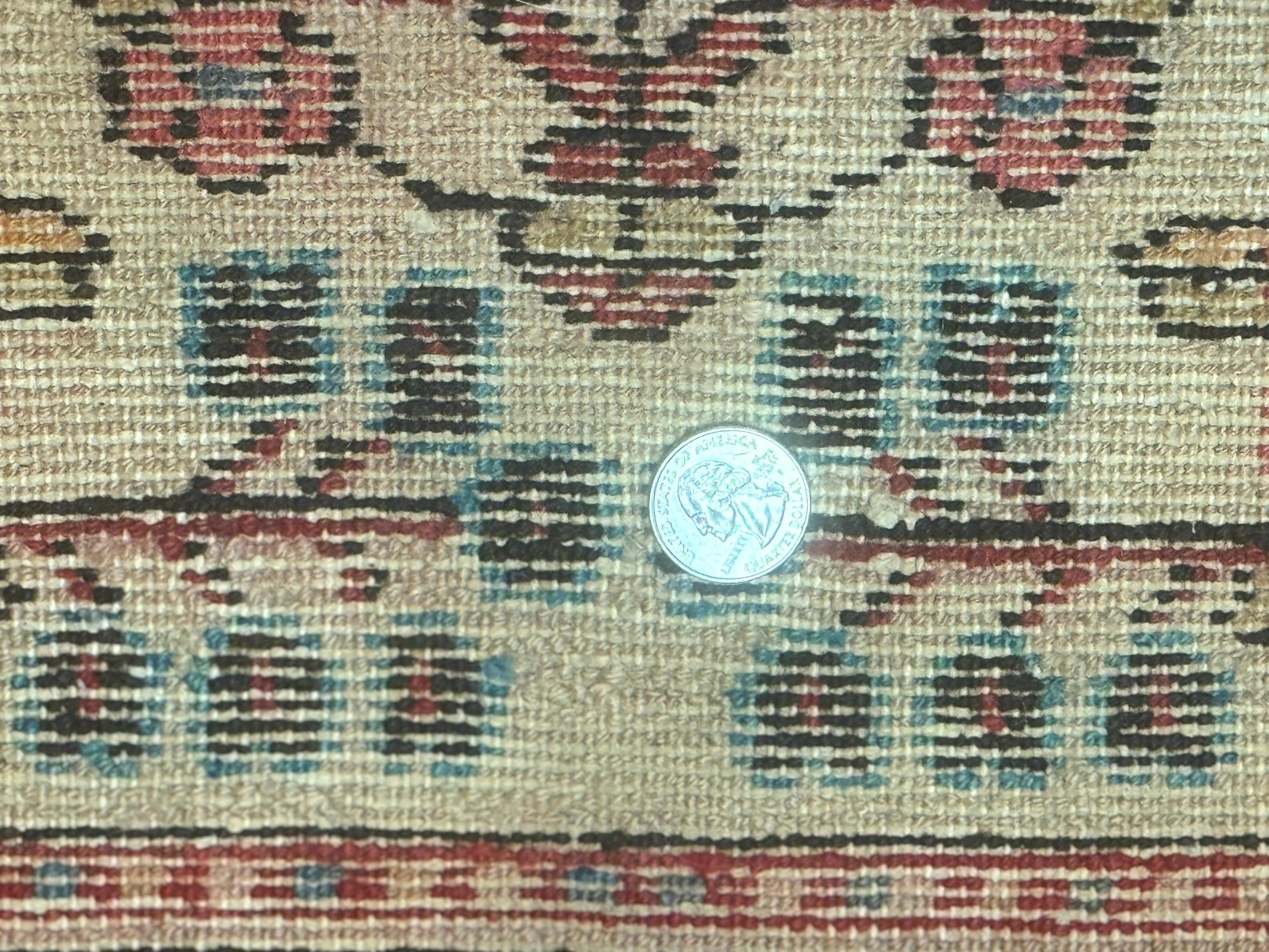 Small Antique Persian Rug 2x3, Beige and Red, Floral, Wool, Hamadan Rug