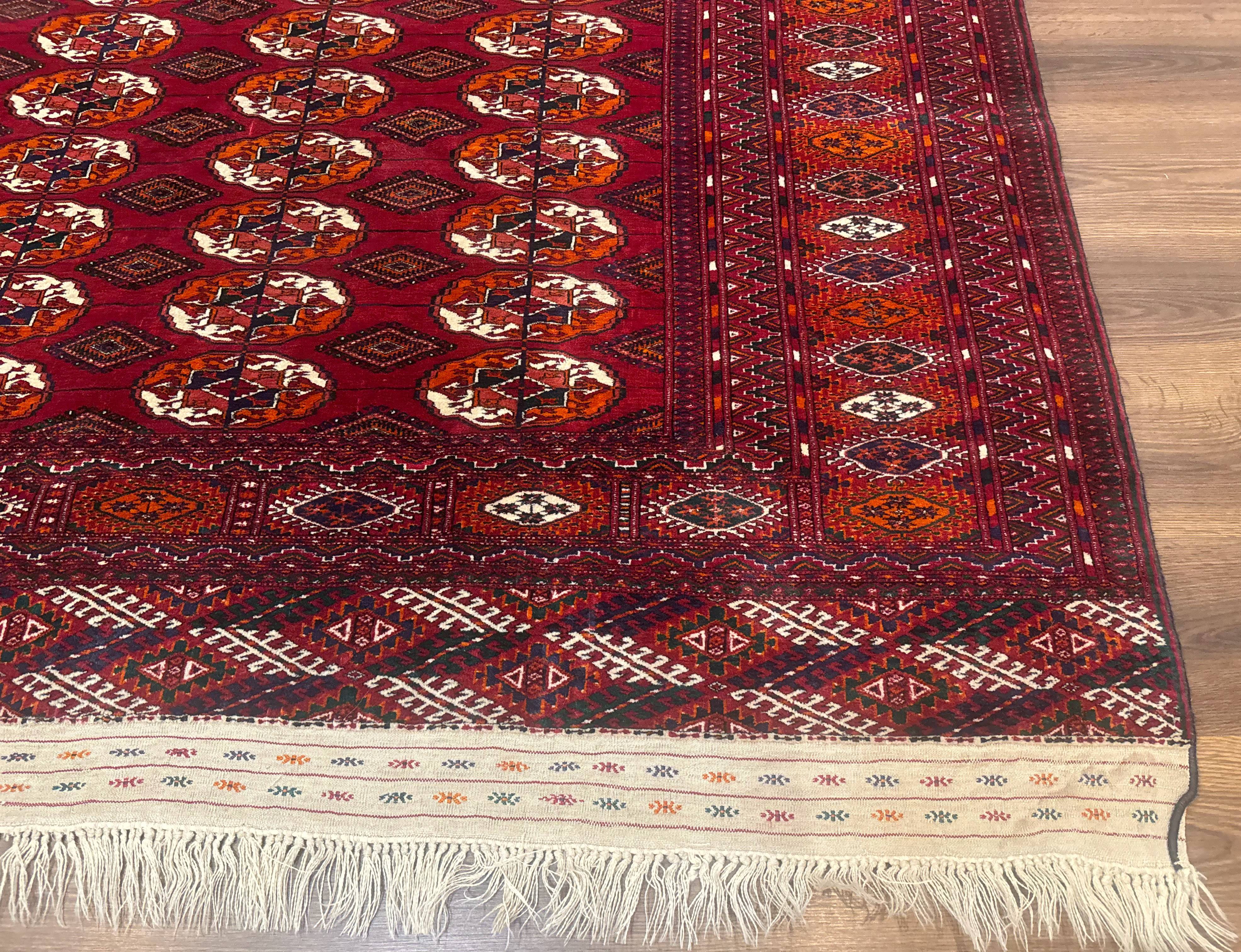 Persian Turkoman Rug 7x9, Red Tribal Carpet