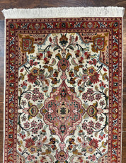 Small Persian Tabriz Rug 2x3, Floral Medallion, Wool and Silk, 340 KPSI