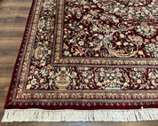 Burgundy Persian Rug 8x10, Pak Persian Floral Carpet, Very Fine 300 KPSI