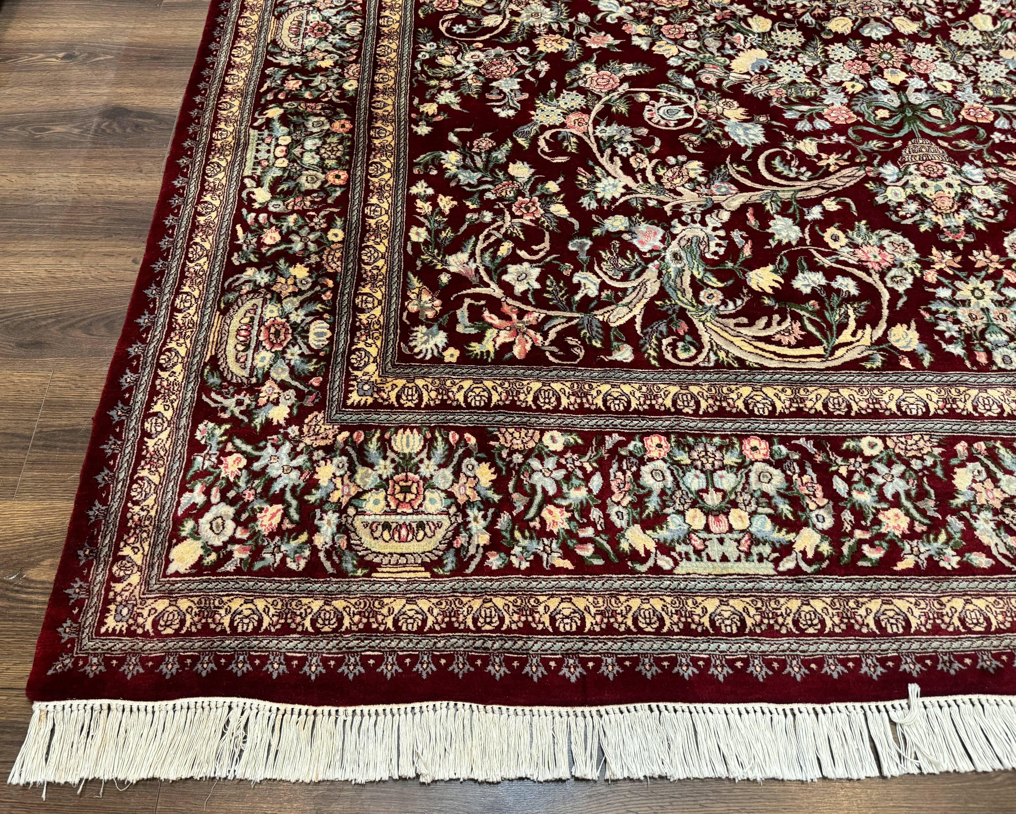 Burgundy Persian Rug 8x10, Pak Persian Floral Carpet, Very Fine 300 KPSI