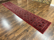 Persian Runner Rug 3 x 16, Wool Handmade Long Antique Hamadan Oriental Rug for Hallway, Red Tribal Rug, Allover Pattern, 3x16 Runner Rug