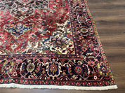Antique Persian Heriz Rug 8x11, Geometric Tribal Wool Carpet, Brick Red