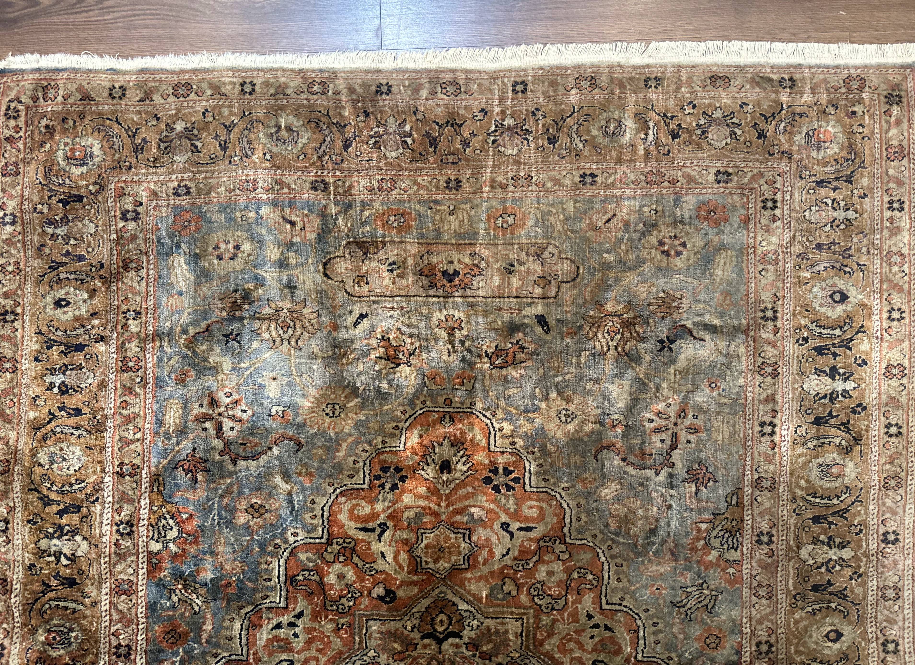 Silk Turkish Kayseri Rug 5x7, Light Blue