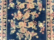 Blue and Beige Chinese Wool Rug 3x6, Chinese Fete Rug, Peking Rug, Antique Chinese Carpet