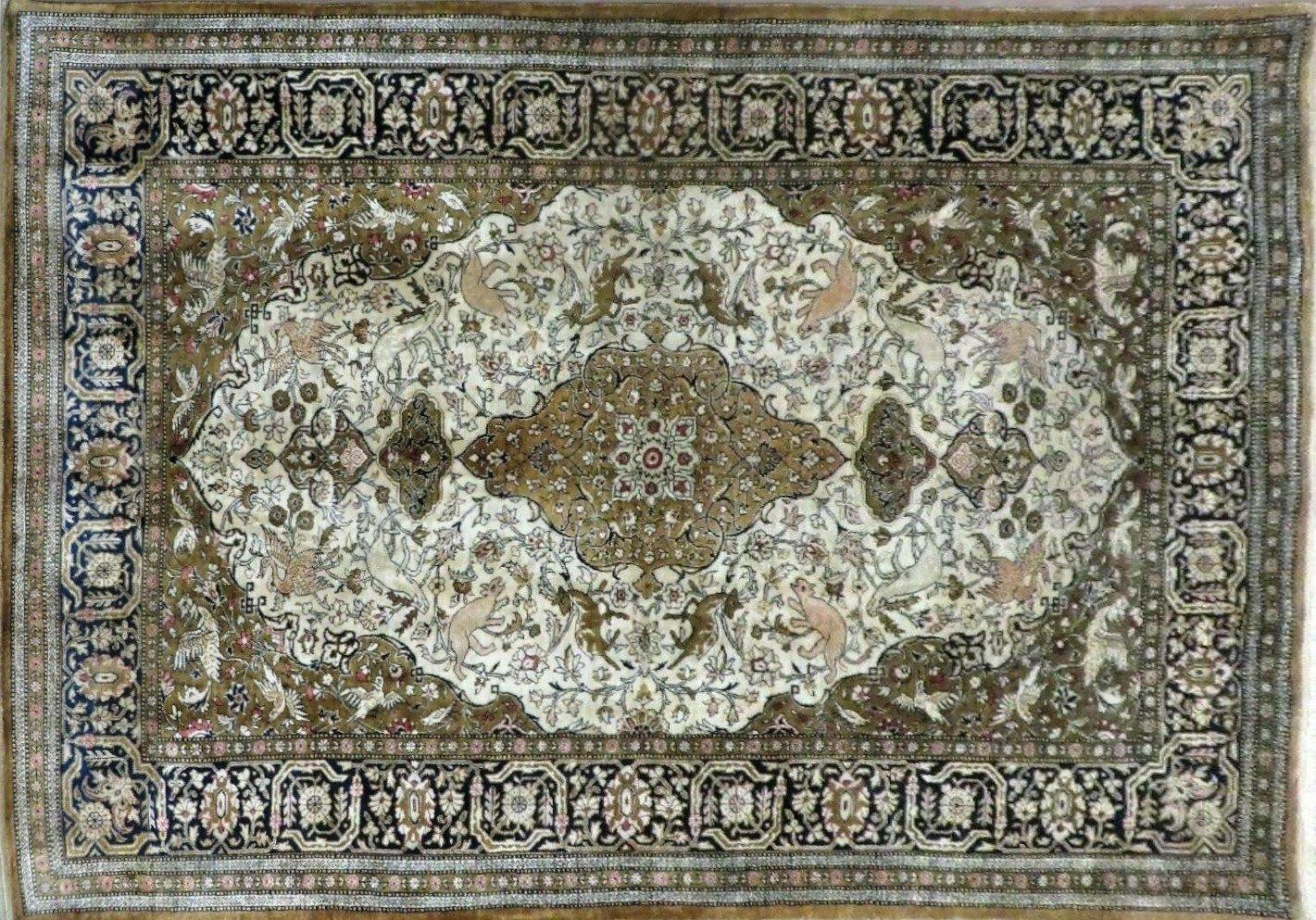 3' X 5' Fine Handmade Chinese Silk Rug Deer Birds Hand Knotted One Of A Kind