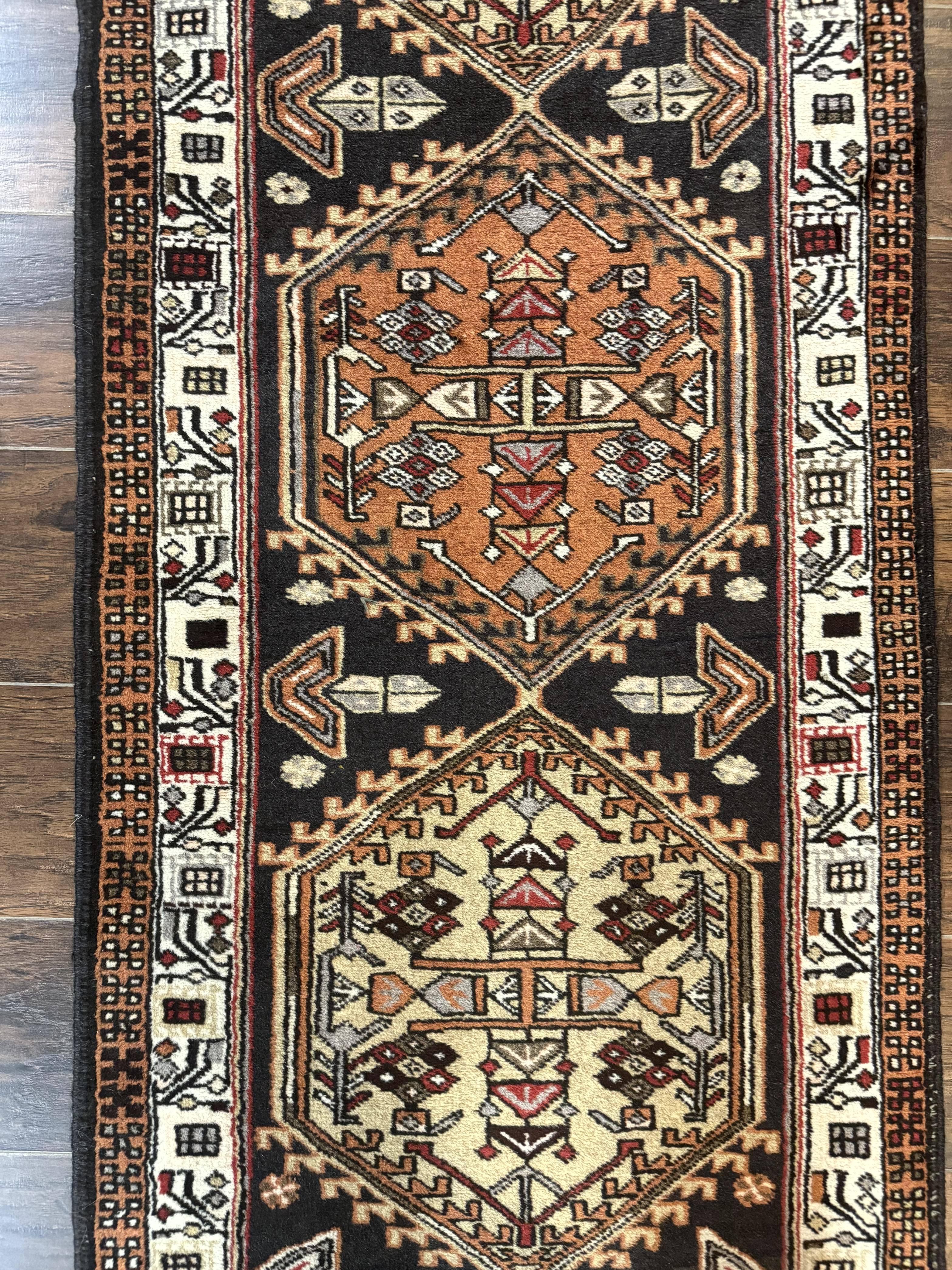 Persian Tribal Runner Rug 2.4 x 9.4, Geometric Medallions, Sarab Runner