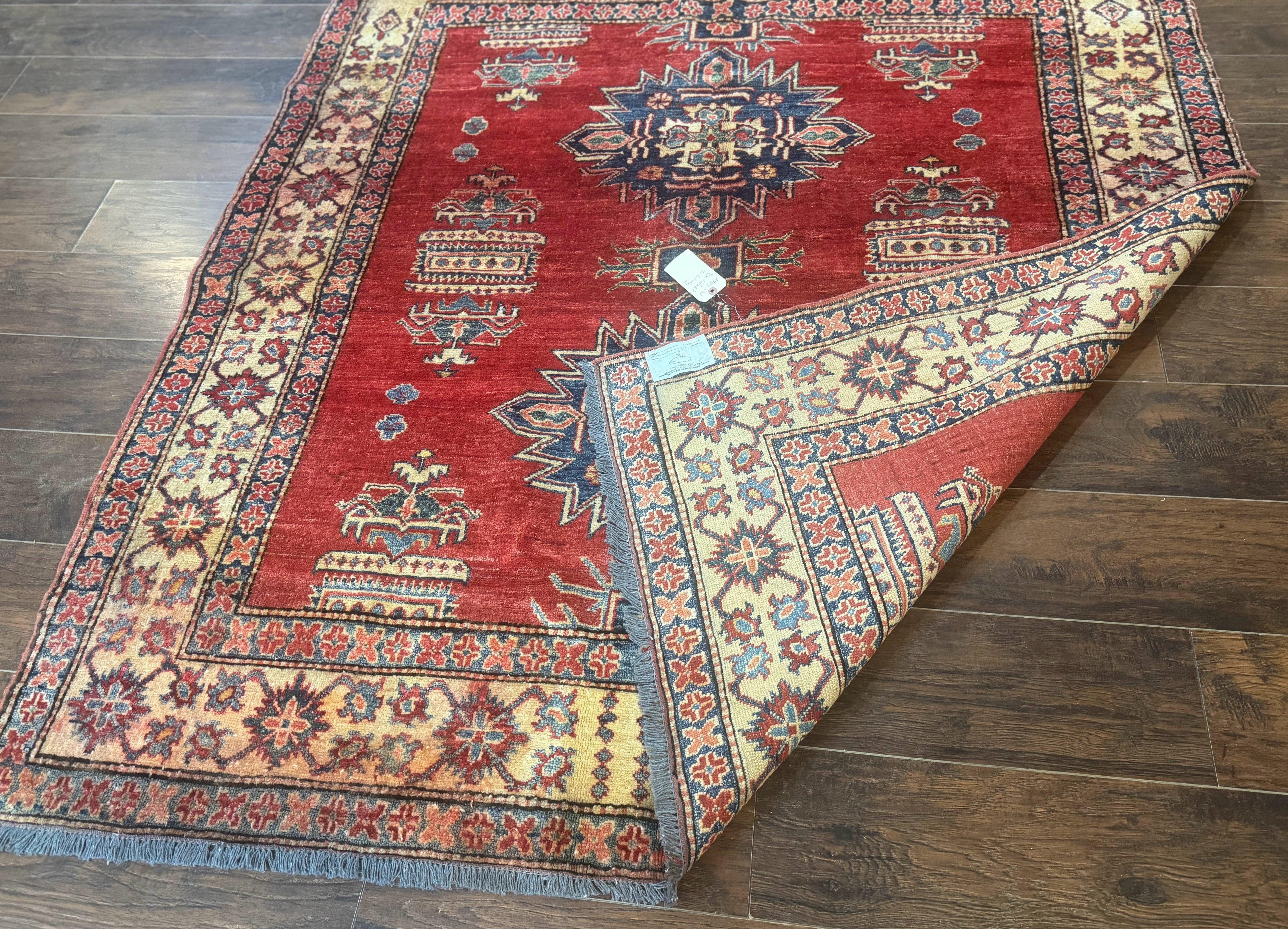 Square Turkish Rug 6x6, Azerbaijani Azeri Turkish Armenian Rug, Red Tan Blue, Geometric, Wool Carpet