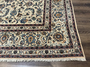 Persian Kashan Rug 10x14, Bone - Beige and Blue, Allover Pattern, Traditional Persian Carpet, Fine 260 KPSI