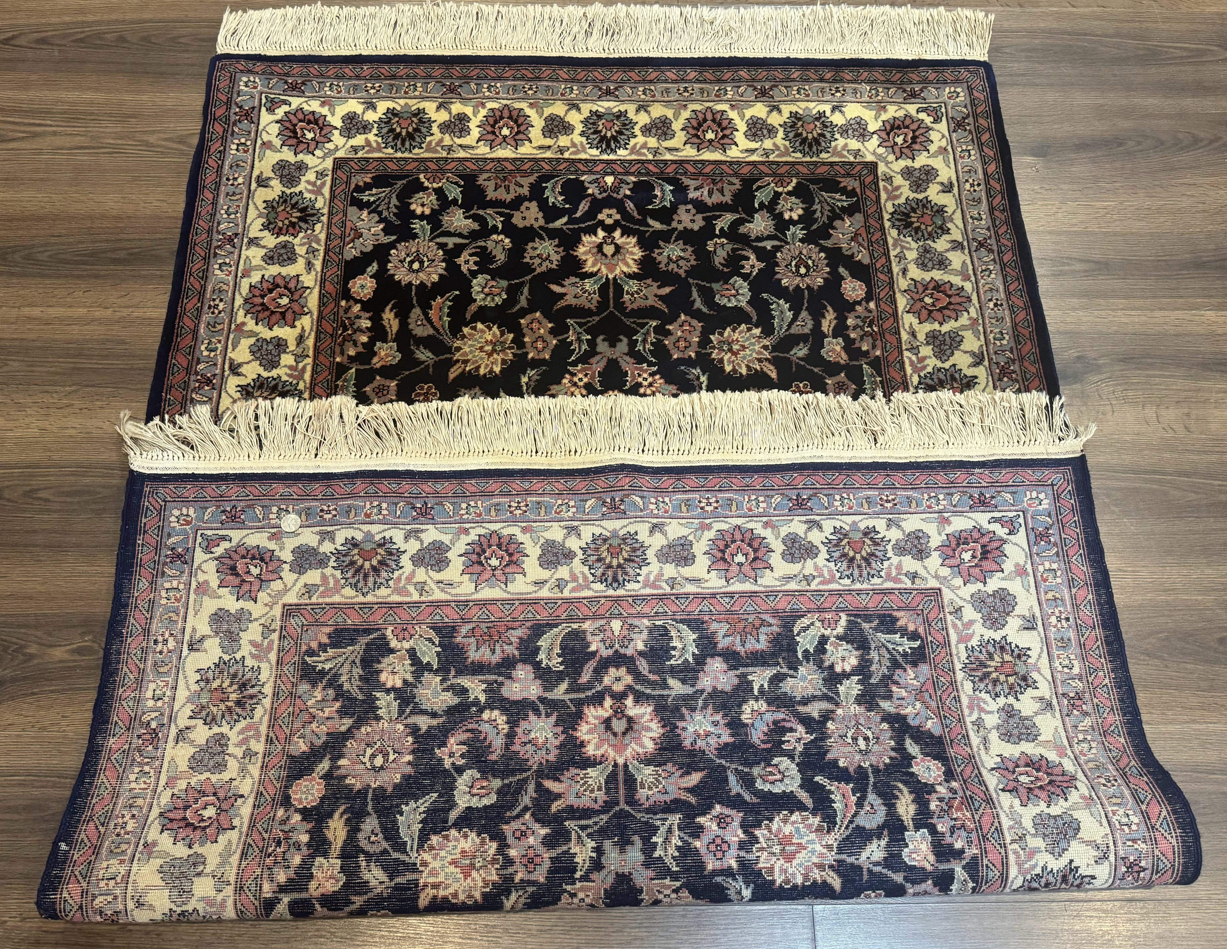 Sino Persian Rug 4x6, Navy Blue and Cream, Floral Allover Oriental Carpet