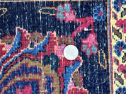 Palace Size Persian Mashad Rug 12x16, Raspberry and Navy Blue, Signature from Master Weaver, Antique Handmade Large Wool Carpet