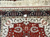 Turkish Silk Narrow Runner Rug 2 x 5.8, Very Fine 340 KPSI, Floral Medallions, Red