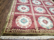 Nepalese Aubusson Panel Rug 6x9, Red & Ivory Soft Plush Tibetan Pile Rug, Wool Hand-Knotted Carpet, 6 x 9 Elegant Area Rug, Office Room Rug