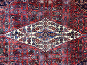 Antique Persian Hamadan Tribal Rug 8x10, Red and Ivory, Medallion Rug, Wool Handmade Carpet