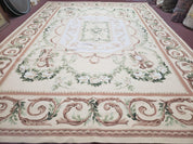 Elegant Aubusson Rug 10 x 14, Cream and Ivory Simple Aubusson Floral Carpet, Hand-Woven, European, New Aubusson Rug, Wool Area Rug, Violins