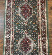 Green Indo Persian Bidjar Runner Rug 3x10, Green and Red