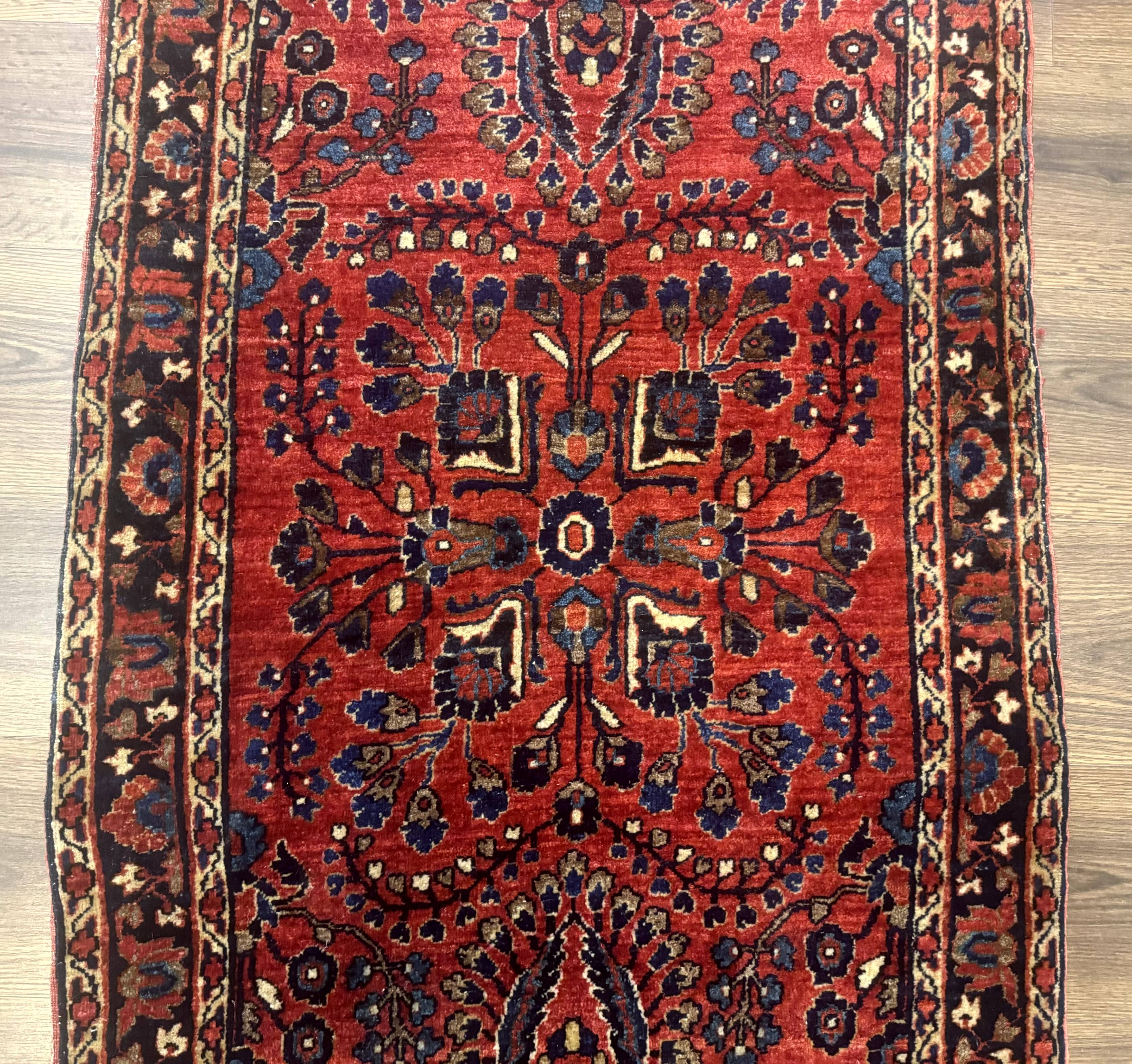 Small Red Persian Sarouk Rug 2.7 x 4.9, Floral, Antique