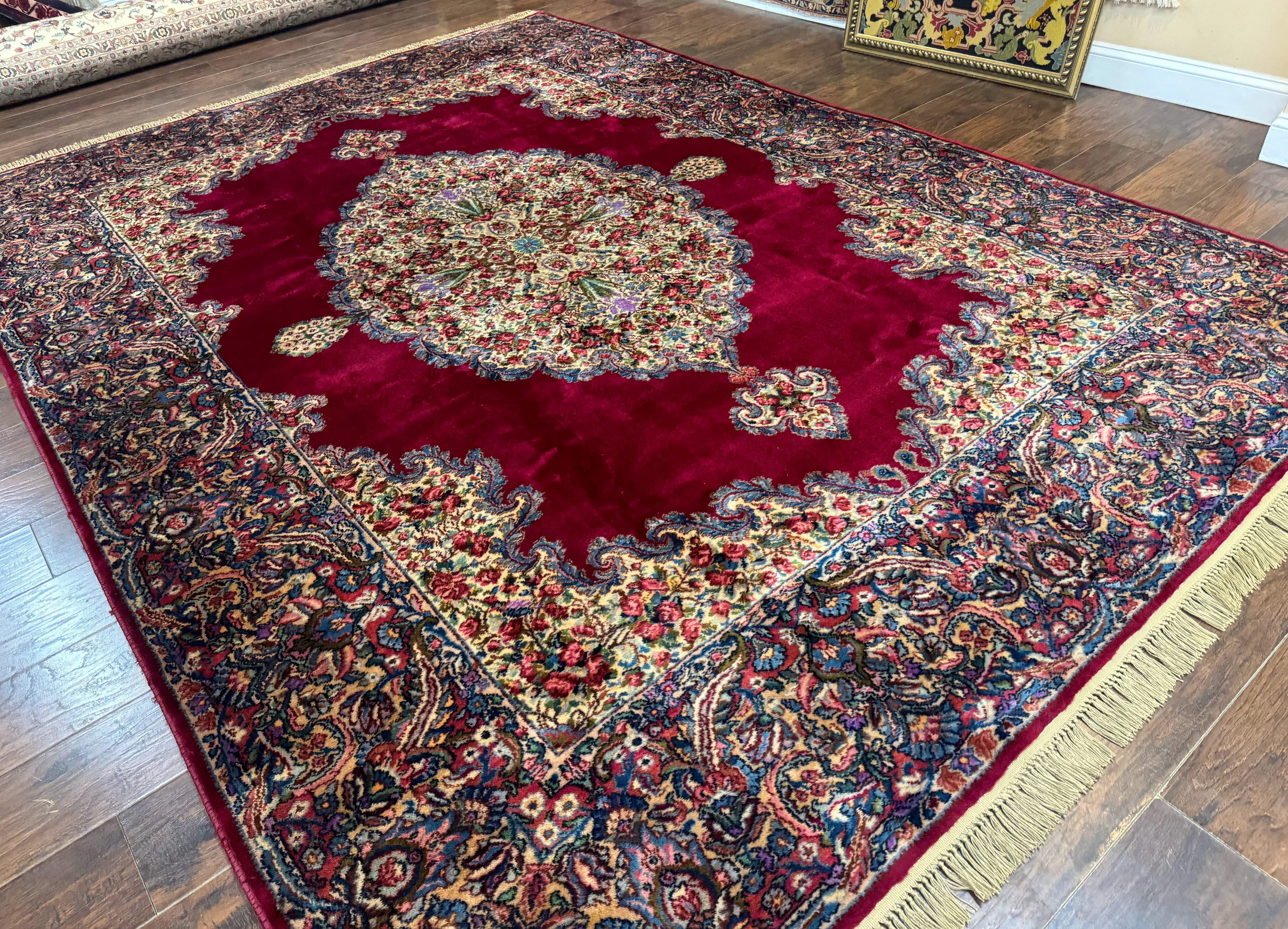 Karastan Rug 8.8 x 12 - Red Floral Kirman - Wool Pile Carpet