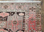 Antique Caucasian Rug 5' 5" x 10' 9", Shirvan Carpet, Wide Oriental Corridor Runner, Quality Handmade Hand-Knotted Wool Rug, Pale Pink Black