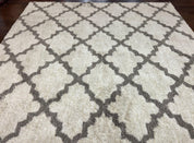 Modern Shag Rug, Ivory and Gray, Diamond Panel Design, Room Sized Area Rug