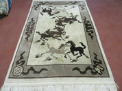 4' X 6' Modern Tibetan Nepal Art Deco Chinese Hand Knotted Wool Rug Horses Nice