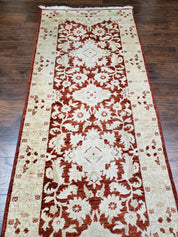 21 ft Runner Rug Long Hallway Runner, 3 x 21 Corridor Rug, Peshawar Pak Persian Chobi Agra Rug, Maroon and Beige Large Flowers Wool Handmade