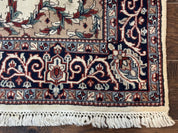 Indian Kashmiri Rug 4x6, Ivory Beige Navy Blue, Traditional Indo Persian Rug