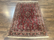 Antique Persian Sarouk Rug 4x7, Hand Knotted Wool Red Persian Carpet, Floral