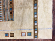 Tibetan Rug 5x8, Contemporary Rug 5 x 8 ft, Cream Brown Blue Hand-Knotted Wool w/ Silk Highlights Tibetan Carpet, Modern Rug