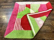 European Shag Rug 4.8 x 4.8, Modern Abstract Design, Green Pink Red, Square Shag Rug, Unique