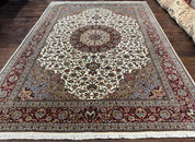 Persian Tabriz Rug 8x11, Floral Medallion Traditional Area Rug, Fine 300 KPSI, Ivory Maroon