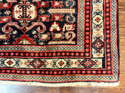 Persian Wide Runner Rug 4.8 x 10, Persian Kalegi Ardabil Rug, Perpedil Caucasian Rug, Antique Handmade Wool Carpet, Navy Blue Red, Tribal Rug
