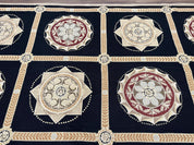 Large Needlepoint Rug 10x13, Panel Design, Black and Beige, Wool Needlepoint Carpet 10 x 13, English Garden, Handwoven Area Rug, Living Room