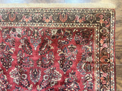 Antique Persian Sarouk Rug 4x7, Hand Knotted Wool Red Persian Carpet, Floral