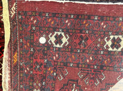 Antique Afghan Turkoman Mafrash Rug 3x5, Red, Hand Knotted, Wool, Tribal Collectible