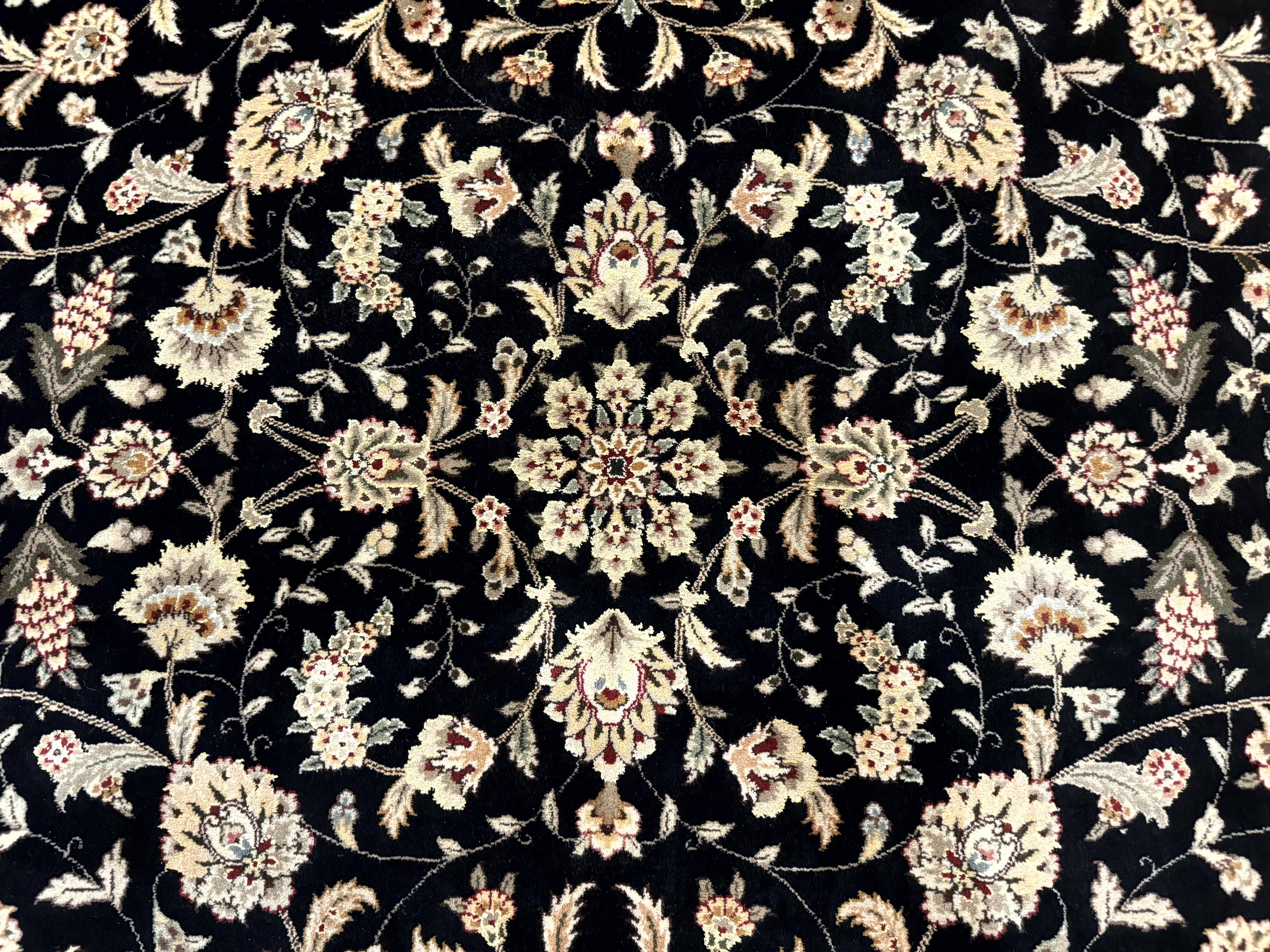 Sino Persian Rug 9x12, Fine Elegant Oriental Carpet 200 KPSI, Black and Dark Red, Allover Floral