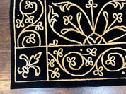 Tibetan Rug 8x10, Wool and Silk, Raised Pattern, Black and Gold, Floral