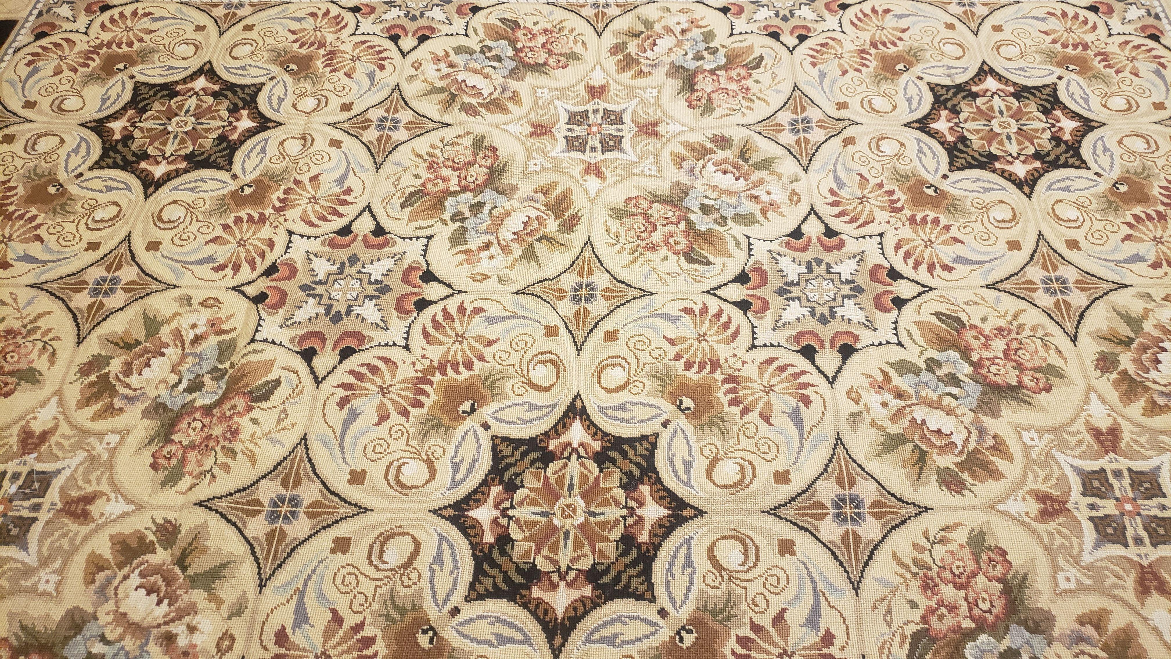 Needlepoint Rug 8x10ft Allover European Design Flowers 100% Wool Hand Knotted Aubusson Area Rug Brand New Flatweave Needle Point Carpet Chic