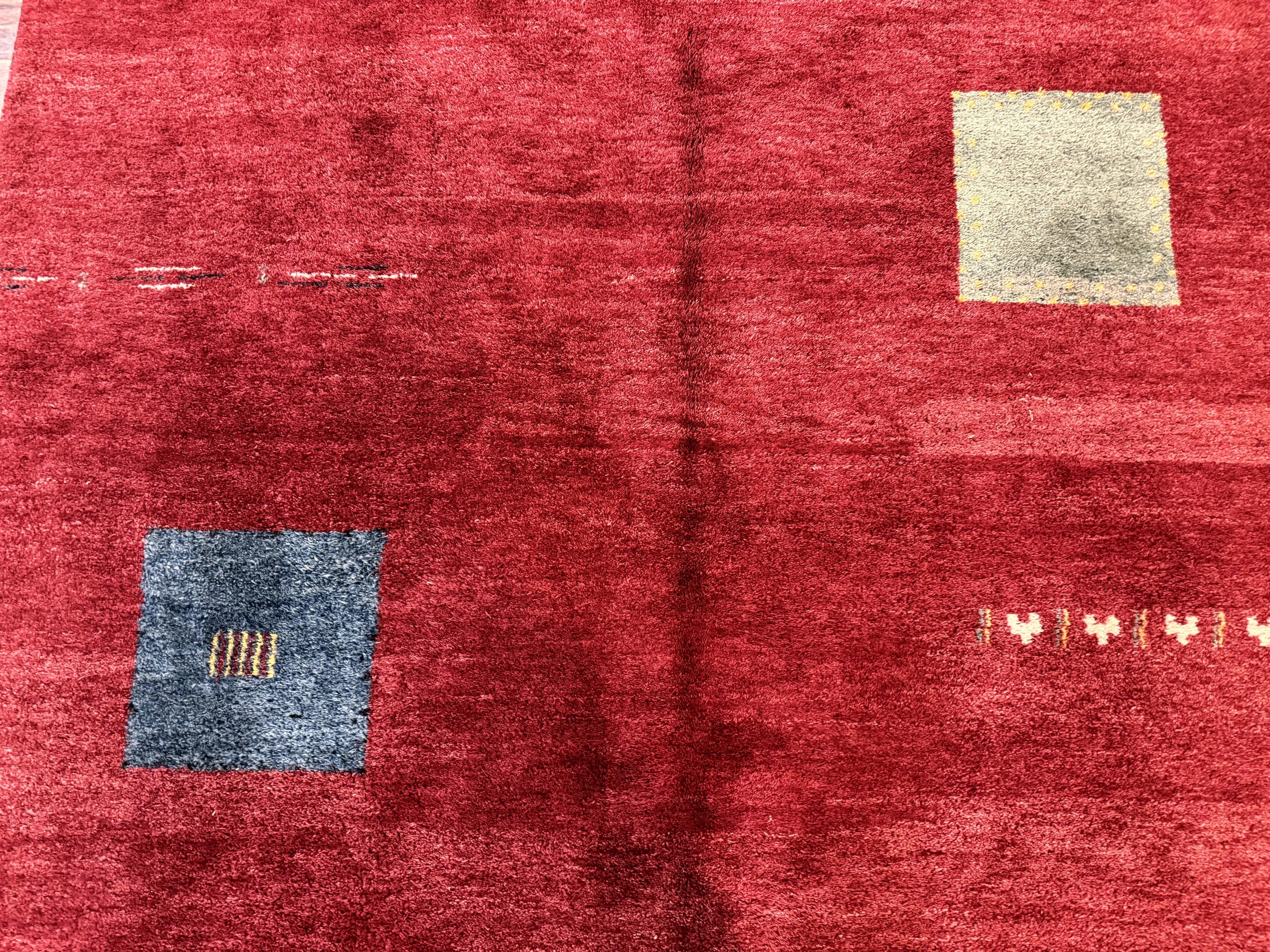 Modern Indo Persian Gabbeh Rug 7x10, Red, Tribal Area Rug