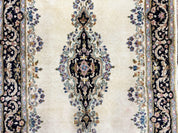 Persian Kirman Rug 4x7, Wool Hand Knotted Antique Carpet, Beige, Semi Open Field Medallion Rug, Traditional Handmade Oriental Rug