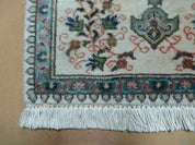 1' 9" X 2' 5" Handmade Indian Wool Rug Lahore Floral Design Small Oriental Rug Beige & Teal