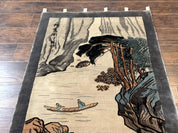 Chinese Silk Wall Hanging 3x5, Handmade, River and Boat Scene, Rug Tapestry