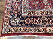 Signed Persian Mashad Rug 8x10, Wool Oriental Carpet, Semi Antique Rug, Hand Knotted, Traditional, Red, Floral Allover,