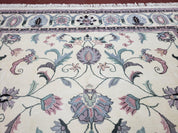Ivory & Teal Indo Persian Area Rug 9x12, Wool Hand-Knotted Oriental Carpet, 9 x 12 Soft Traditional Living Room Rug, Dining Room Rug