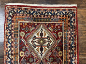 Antique Persian Qashqai Runner Rug 3 x 13 ft, Tribal Runner, Geometric Medallions, Red Ivory Blue, Wool