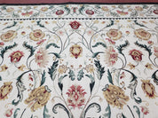 New Needlepoint Rug 9x12, Hand Woven Wool Area Rug, Flatweave Carpet, Handmade Chinese Needlepoint, Floral European Design, Ivory Background