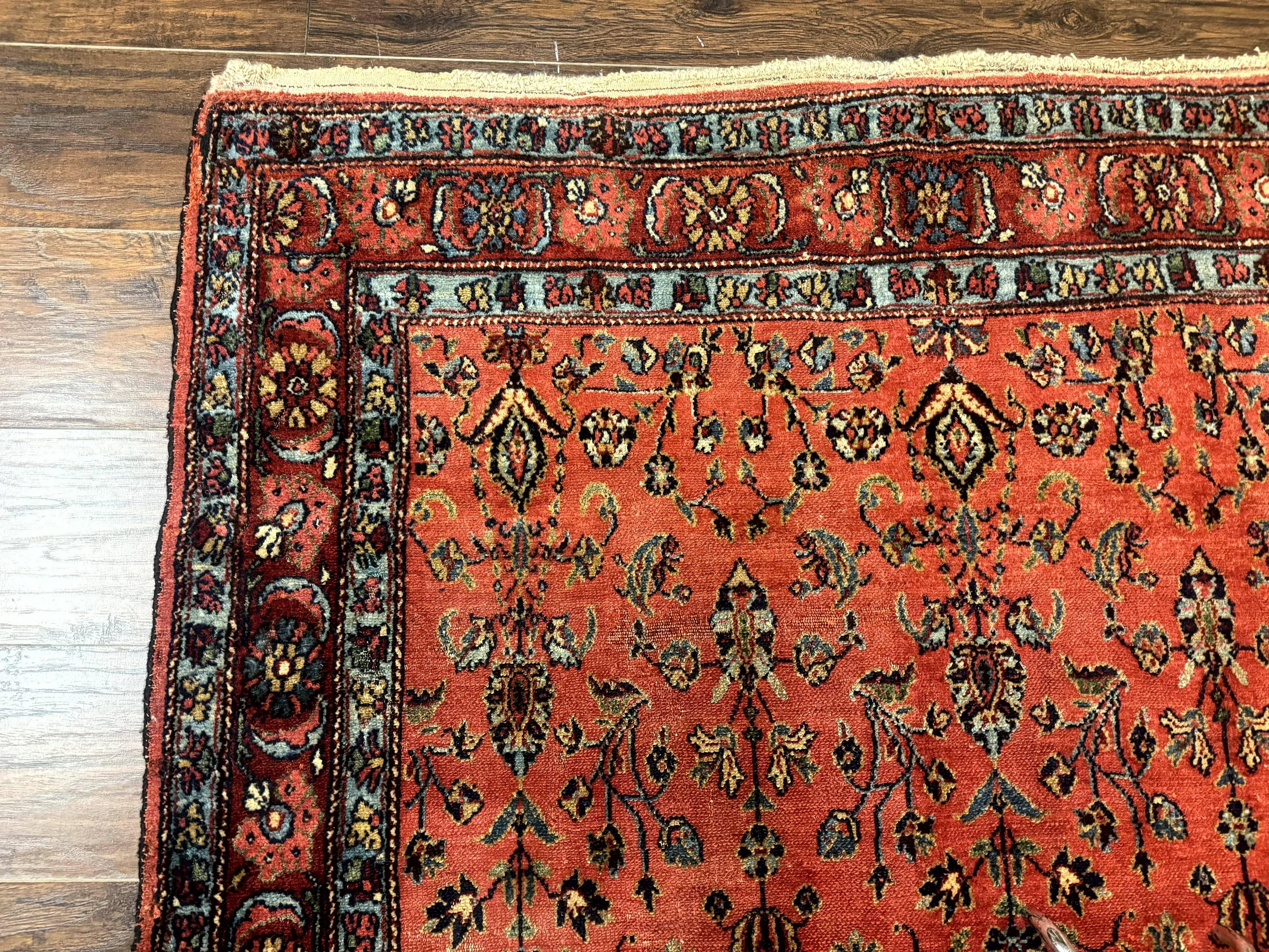 Antique Persian Tribal Rug 5 x 6.6, Tomato Red, Hamadan Angelas Rug
