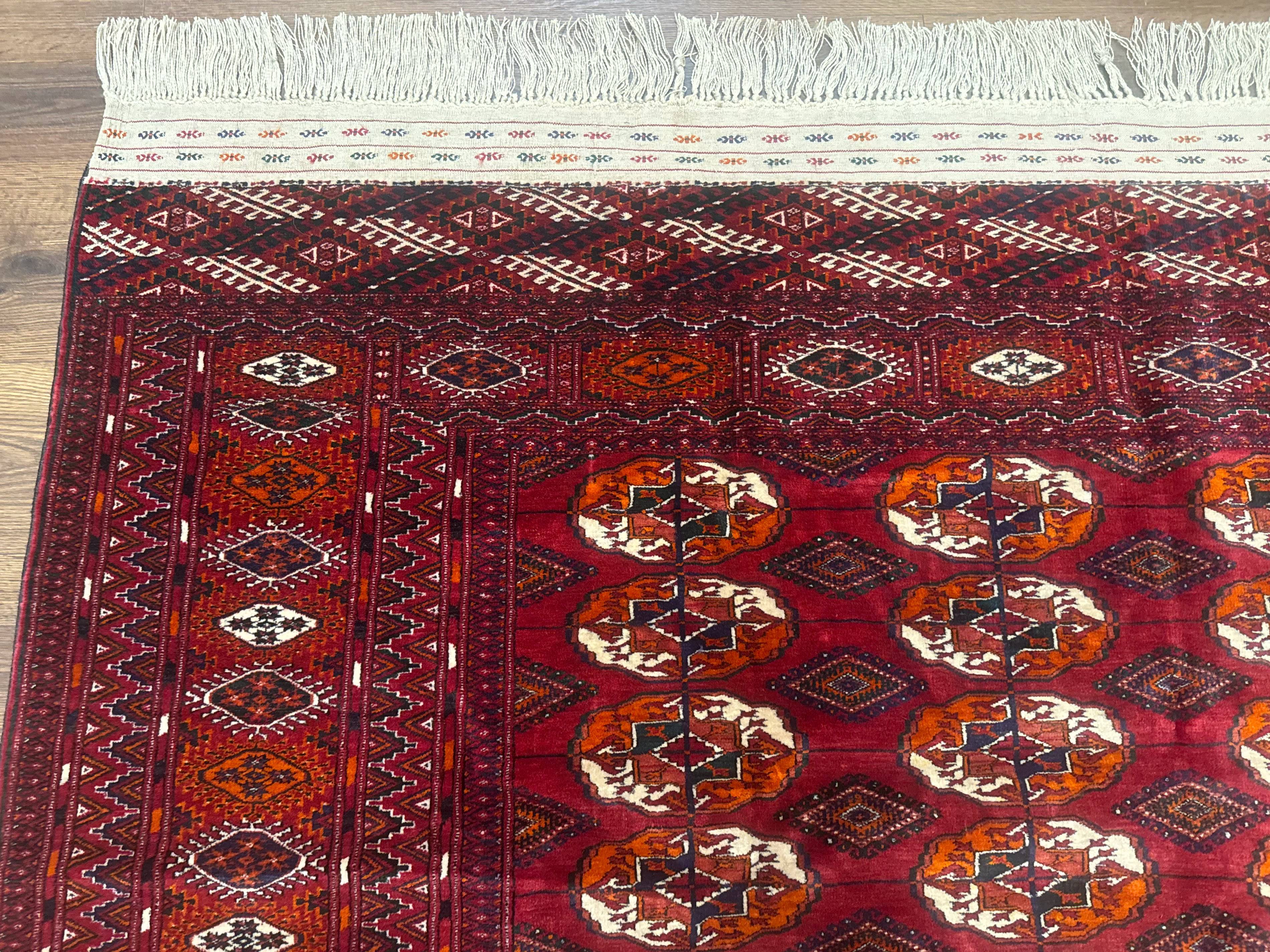 Persian Turkoman Rug 7x9, Red Tribal Carpet