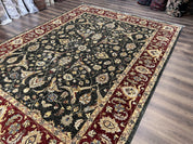 Pak Persian Mahal Rug 9x12, Allover Floral Pakistani Oriental Carpet 9 x 12, Wool Hand Knotted Area Rug, Dark Slate Gray-Black and Maroon