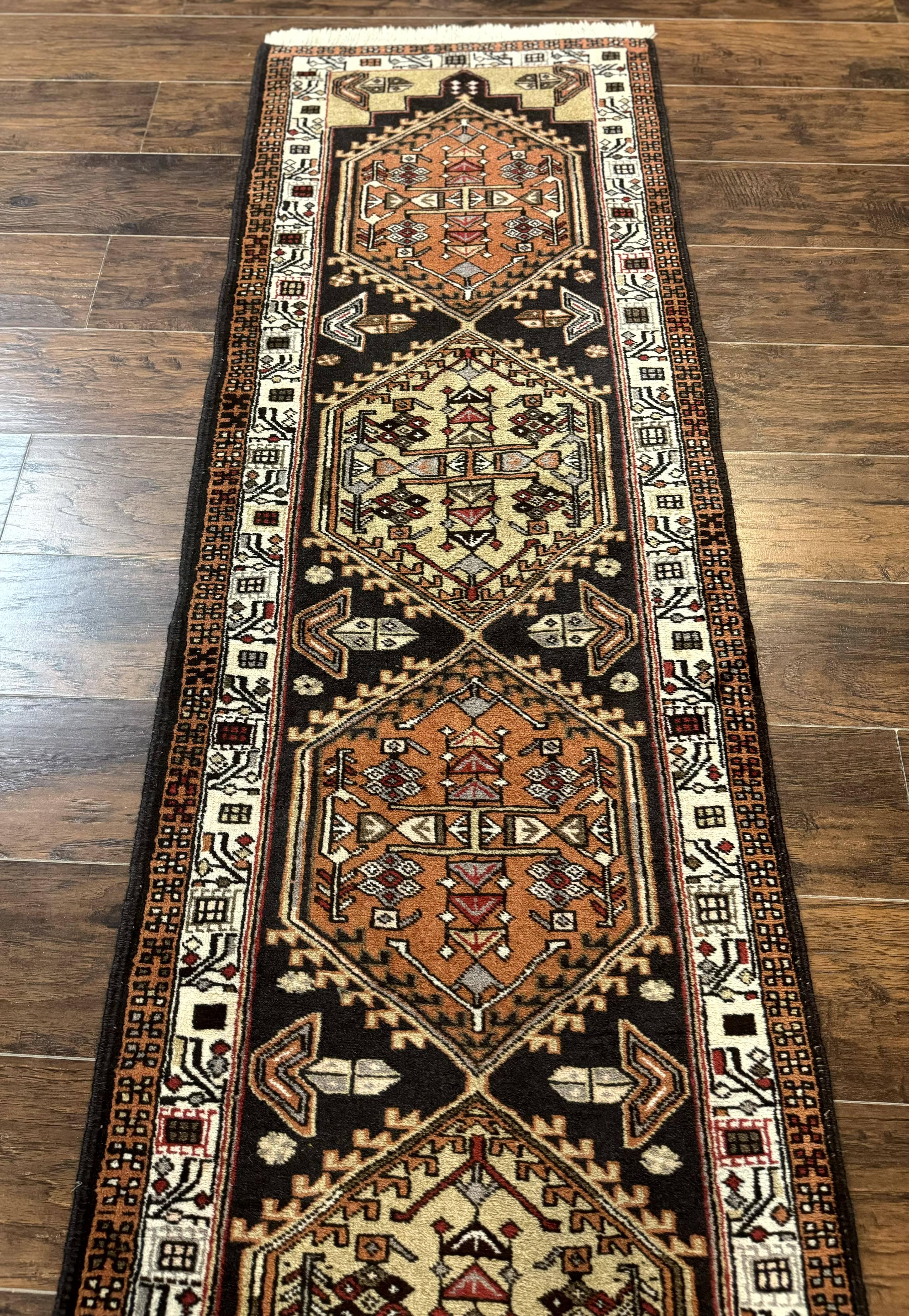 Persian Tribal Runner Rug 2.4 x 9.4, Geometric Medallions, Sarab Runner